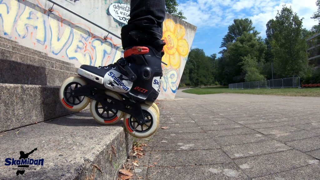 A skater performing a stylish jump on inline skates, demonstrating beginner-friendly rollerblading tricks for an exciting and enjoyable skating experience