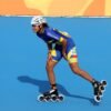 Inline skater breaking the speed record, racing at incredible velocity