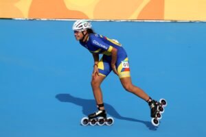 Inline skater breaking the speed record, racing at incredible velocity